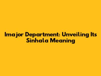 Imajor Department: Unveiling Its Sinhala Meaning