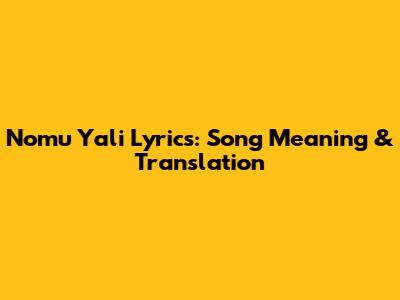 Nomu Yali Lyrics: Song Meaning & Translation
