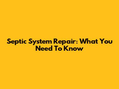 Septic System Repair: What You Need To Know